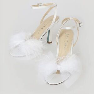 Betsey Johnson Lylla Ivory Satin Bow Feather Heels